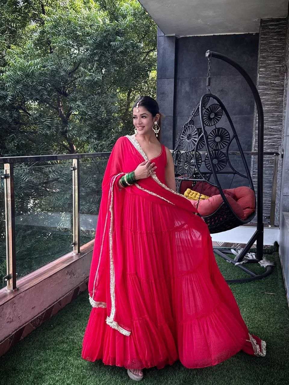 Georgette  Anarkali Long Sleeveless Gown